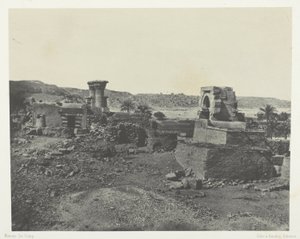 Aldeia e templo na ilha de Beghé, a oeste de Philoe; Núbia, chapa 81 do álbum "Egypte, Nubie, Palestine et Syrie" (1852) de Maxime Du Camp