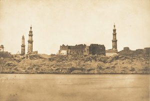 Vista de Girgeh e da costa removida - pela inundação do Nilo, 1849-50. de Maxime Du Camp