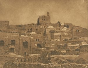 Vista da Mesquita de El-Melouyeh e um bairro de Jerusalém, agosto de 1850. de Maxime Du Camp