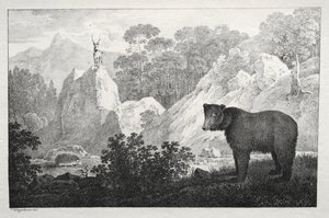 Paisagem montanhosa com urso em primeiro plano de Maximilian Josef Wagenbauer
