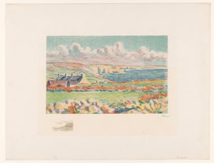 Paisagem costeira com casas Camaret (título original) de Maximilien Luce (signed by artist)