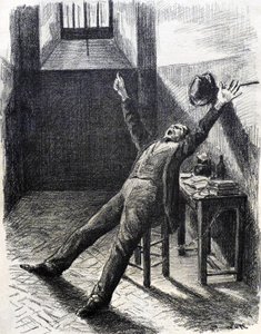 Felix Feneon (1861-1944), crítico de arte e colecionador, na prisão (na cela) - litografia (1894) de Maximilien Luce (1858-1941) do livro de Julles Valles Mazas de Maximilien Luce