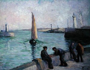 Pescadores em um Porto, c.1920 (óleo sobre tela) de Maximilien Luce