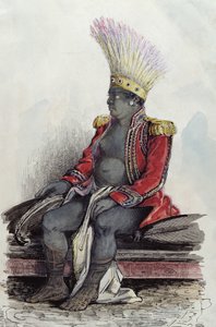 Rei Temoana na ilha de Nuka-Hiva vestido com o uniforme de um coronel francês, c.1841-48 (caneta, tinta e wc no papel)