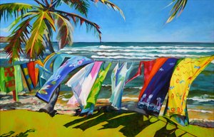 Varal colorido na praia de Maxine Shore
