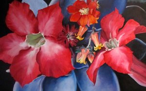 Flores vermelhas e azuis vibrantes de Maxine Shore