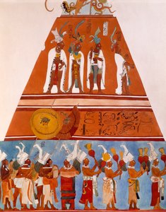 Frescoes em Bonampak, Chiapas (México). Detalhe mostrando uma cena de procissão. Civilização Maia, Século IX.