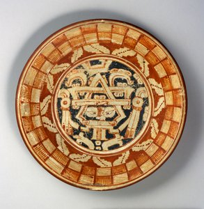 Placa, c.600-800 (cerâmica com tinta deslizante vermelha, laranja e preta sobre branco)