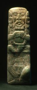 Estatueta colocada em dedicação pela Escada Hieroglífica, Copan, Período Clássico Atrasado (600-900) (jade) de Mayan
