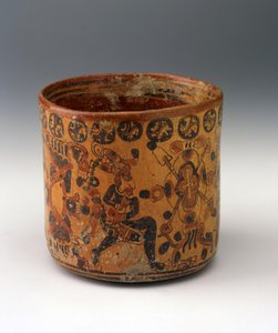 Vaso Cilíndrico, c.650-850 (cerâmica com tinta deslizante vermelha e preta sobre cor laranja) de Mayan Mayan