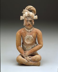 Homem barbudo sentado, período clássico tardio, c.600-900 (cerâmica e tinta) de Mayan Mayan