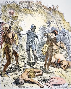A Revolta dos Índios Pueblo de 1680 (gravura colorida)