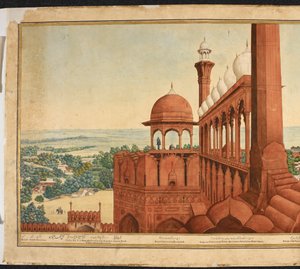 O Palácio do Imperador Mogol. Parte de um panorama de Deli de Mazar or Mazhar Ali Khan