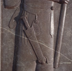 Talha da espada do portador da arma de Xerxes, relevo na sala de audiências em Persepolis (bronze) de Median School