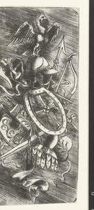 Troféus de águia no topo de armas incluindo várias armas de Meester van 1515