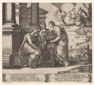 Psique é visitada por suas irmãs História de Amor e Psique (título da série) de Meester van de Dobbelsteen