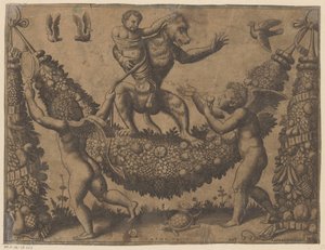 Putti zombando de um macaco Tapeçarias do Papa (título da série) Tapezzerie de Papa (título da série)