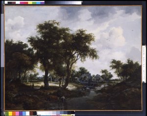 O Moinho de Água (A Paisagem de Trevor) (óleo sobre tela) de Meindert Hobbema