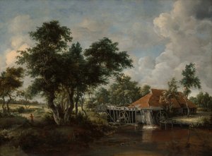 O Moinho de Água com o Grande Telhado Vermelho, 166265. de Meindert Hobbema