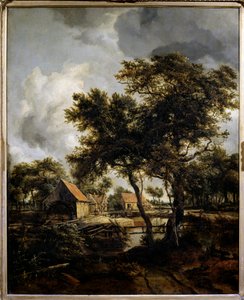 O moinho de água Pintura por Meindert Hobbema (1638-1709) (ec.flam.) Sol do século XVII. 0,8x0,66 m Paris, Musee du Louvre.