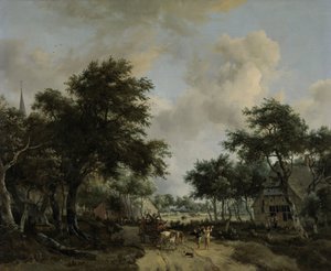 Paisagem arborizada com Merrymakers num carrinho
Paisagem com foliões de Meindert Hobbema