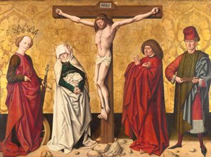 Cristo na cruz entre S. Maria e João, Catarina e Sebastião de Meister von Großgmain