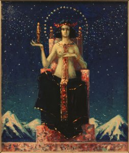 Figura Alegórica Feminina em Frente à Paisagem Nocturna dos Himalaias de Melchior Lechter