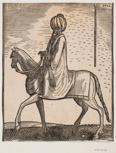 Cavaleiro de turbante desarmado, perfil para a esquerda; na área superior direita da imagem, um delineamento separado de uma vara de Melchior Lorck