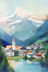 Alpine Village à Beira do Lago de Melloi Art Prints