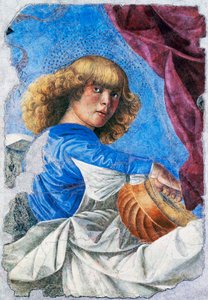 Angel tocando alaúde,1480, Fresco de Melozzo da Forli (1438-1494), Afresco destacado da Ascensão de Cristo fresco, Itália
