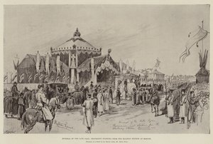Funeral do czar atrasado, procissão a partir da estação ferroviária em Moscou de Melton Prior