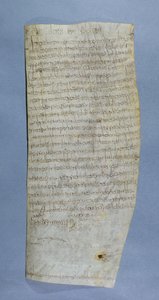 Privilégio de Clóvis III (682-695) concedido à Abadia de Saint-Denis, 691 (caneta e tinta sobre velino) de Merovingian