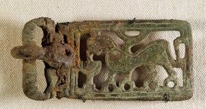Merovingian art: fivela de cinto representando um animal fantástico. Gaulês do século VI. Museu Nacional de Arqueologia de Saint Germain en Laye