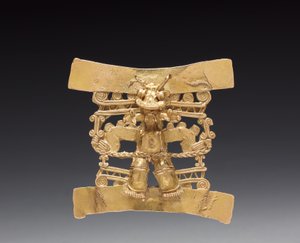 Pingente de figura com cabeça de animal, c. 1000-1550 (ouro fundido)