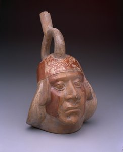Vaso de bico de estribo: Cabeça de retrato, AD 200-500 (cerâmica com deslizamento)