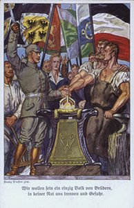 Unidade dos povos alemães, cartão-postal de propaganda (cor litho) de Mesopotamian