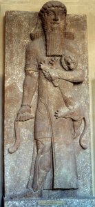 Mesopotâmia: "Estátua de Sargon dominando um leão" disse "Gilgamesh" Corte Khorsabad (Khunsabad) século 8. Paris, Museu do Louvre