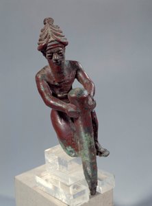 Mesopotâmia: figura de fundação de cobre retratando o deus empurrando um prego. Por volta de 2150 AC. De Tello. Paris, Museu do Louvre de Mesopotamian Mesopotamian