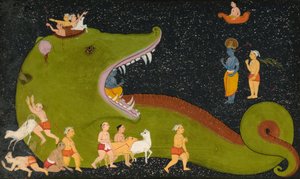 Vitória de Krishna sobre Aghasura de Mewar School