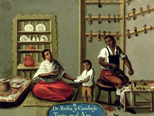 Um homem de costas e a sua esposa índia americana, de uma série sobre casamentos mistos no México de Mexican School