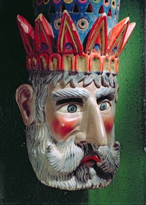 Máscara de um rei mago usado em procissões para celebrar a festa da Epifania no México em 6 de janeiro (madeira pintada) de Mexican School
