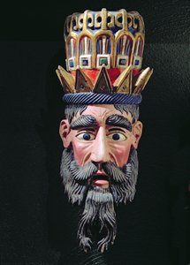 Máscara de um rei mago usado em procissões para celebrar a festa da Epifania no México em 6 de janeiro (madeira pintada)