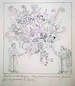 Ms. Hunter 242 f.242r Frades Franciscanos Queimam Livros Tradicionais e Roupas, de Historia de Tlaxcala por Diego Munoz Camargo de Mexican School