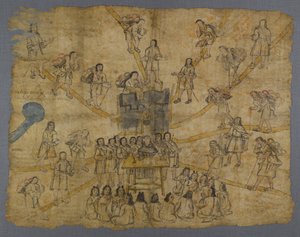 Página do Codex San Pedro Atlapolco, Nahua (tinta & wc em papel amate) (ver também 499243) de Mexican School