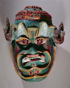 Máscara ritual de Santiago usada na dança mexicana dos mouros e dos cristãos (madeira pintada)