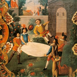 Cena de Dom Quixote do Canal (El ingenioso Hidalgo Don Quijote de la Mancha) de Miguel de Cervantes (1547-1616) Século XVIII (pintura) de Mexican School