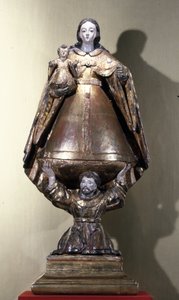 São Francisco sustentando a Madona e a Criança (madeira pintada) de Mexican School