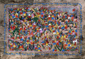 Cena de aldeia, estado de Guerrero, México (casca pintada) de Mexican School