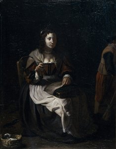 Uma mulher a coser (óleo sobre tela) de Michael (attr. to) Sweerts