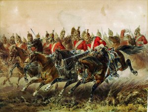 A Carga da Brigada Ligeira durante a Batalha de Balaclava (bataille de Balaklava) - Hayes, Michael Angelo (1820-1877) - 1854 - Aguarela sobre papel - 31,2x40,4 - Colecção Privada